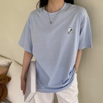 여자 오버핏 라운드 그린래빗 프린팅 반팔 티셔츠 3컬러