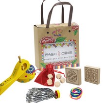 민속놀이 5종 선물세트(가방형)명절 전통 전통놀이 민속놀이 우리문화 전통문화 전통문화체험 체험키트 줄팽이 팽이치기 비석치기 비사치기 공기놀이 제기차기, 본상품