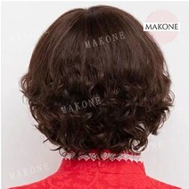 Makone 상표등록 중년 여성 엄마 40대 50대 60대 탈모 볼륨펌 통 가발 숏컷 단발 머리뽕 가르마펌, 상세페이지참조, 브라운