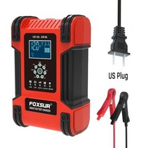 오토바이배터리 자동차 충전 자동복원기 FOXSUR 자동 스마트 충전기 12V 24V 리튬 AGM 젤 납 산성 LiFePO4 딥 사이클 수리 오토바이 빠른 배터리, JP Plug (Red)