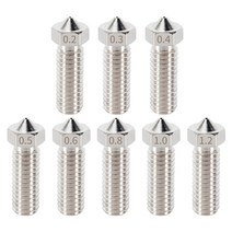 메가 8 개몫 3d 프린터 화산 노즐 스테인레스 스틸 황동 m6 스레드 핫 엔드 노즐 0.2mm-1.2mm 1.75mm 3mm 필라멘트, 0.6mm 1.75mm 8개