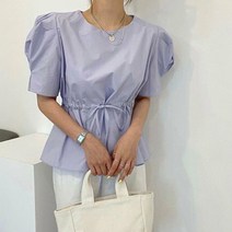 슈팅스타 / 라운드넥 퍼프소매 허리스트링 반팔 라벤더 블라우스