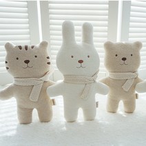 오가닉 2겹 털빠짐 없는 호랑이 토끼 곰 애착인형 (택1) 신생아 수면인형 임신출산선물 무형광 / 비접착 / 유기농, 아기토끼 루/Style A/네추럴/선물포장포함