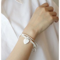 조이앤에스 JOY&S 025 쥬얼리 3줄 실버 92.5 은도금 하트 Heart 각인 레이어드 팔찌