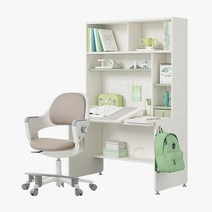 한샘 티오 그로우 각도조절 책상세트 5단 120x75cm+링고S 고정중심봉DIY(발받침), 책상_화이트+파우더핑크/의자_베이지(G)