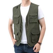 PEHMEA 남성용 여름 아웃도어 직장 하이킹 여행 사진 사파리 낚시 카고 조끼 재킷 멀티 포켓 (아미 그린 M) 아미 그린.