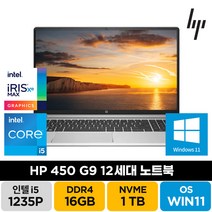 HP 프로북 450 G9 인텔 12세대 사무용 깔끔한 노트북 PC 윈도우11 탑재 컴퓨터 랩탑, WIN11 Home, 16GB, 1TB, 코어i5, 실버