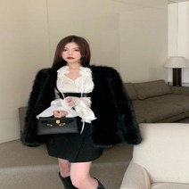 럭셔리 모던 블랙 인조 모피 코트
