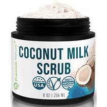 Coconut Milk Exfoliating Body Scrub - Natural Oil Skin Exfoliator Face Hand Lip & Sea Salt Shea Butter Acne Eczema Treatment Stretch Mark Scar Ce, 본문참고, 본문참고