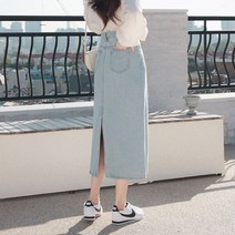 수비진 SP107 뒤 트임 롱 데님스커트 여성스커트 데님스커트 롱데님스커트 롱스커트