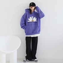 애플망고옷장 겨울 기모 오버핏 반꽃 박스 롱후드 맨투맨 티셔츠