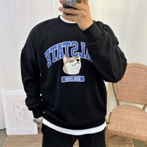 남녀공용 오버핏 시바견 패치 프린팅 가을 맨투맨 4컬러