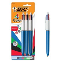 빅 BIC 4색 볼펜 (블랙 블루 그린 레드) 3개 세트, 3 Count (Pack of 1)
