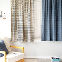 [까르데코] 코듀로이 블루플라워+기모 네이비체크 창문커튼 2장