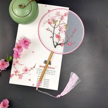 너슬부채 한국무용 전통 부채춤 여성 댄스 자수 꽃 핸드 헬드 나무 손잡이 팬 빈티지 반투명 중국 스타일 라운드 실크 술, 07 7
