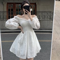 보트넥원피스 화이트 프린세스 프렌치 상패 궁정풍 일자 벌룬소매 허리보정 A라인 2548037755