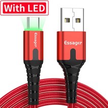 호환 Essager USB C 케이블 3m 충전 와이어 코드 USBC Type-C 샤오미 Redmi Note 8 7 삼성 휴대 전화 USB-C 충전동, [01] With LED Dark Grey, [04] 2m