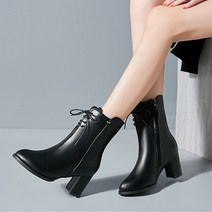 레이스업 사이드지퍼 기모안감 앵클 워커힐 부츠(7cm)