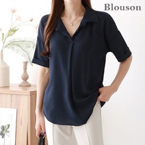 [블루종] 앞주름 카라 반팔 블라우스_B2305BL099B