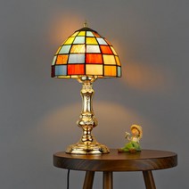 LED 단 스탠드 마지크 1등 스테인 글라스 테이블조명, 앤틱