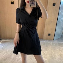 예쁜 허리 주름 라인 포인트 여리핏 여성 블랙 원피스