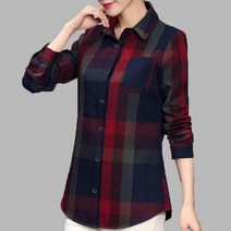중년 여성 니트티 2628# 순 체크 셔츠 봄가을 긴팔 빅 엄마 여름웃옷을 입다 뉴타임즈 Z