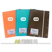 A3 클리어 북 (20매 30매 40매) 파일북 화일북 파일케이스 서류정리파일 신문 잡지 스크랩북 자료수집 밴드형, 20매 (색상랜덤)