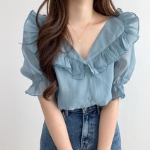 신스엔스 여성 프릴 블라우스 반팔