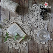 대한 도일리 뜨개 컵 찻잔 받침 티코스터, 뜨개받침-베이지 중형