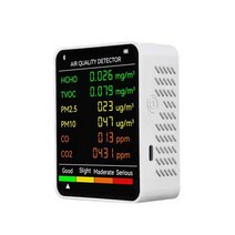 공기 누수 냄새 감지 탐지 측정 기 공기질 감지기 CO2 테스터 PM25 PM10 HCHO TVOC CO 포름알데히드 모니터 LCD 디스플레이 가스 센서 미터 6 in 1, White