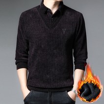 장바9니 남자니트티 베스트일체형 안감융털셔츠 블랙 빨간초록