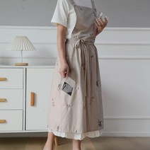 유이미 순면 방수 원피스 앞치마 자수포인트 앞치마, 꽃 베이지