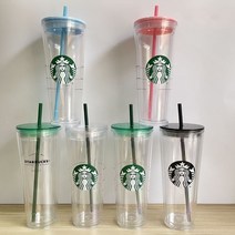 스타벅스 사이렌로고 더블월 PP소재 대용량 빨대컵 710ml 6컬러 택1 스타벅스 콜드컵, 1
