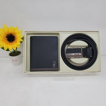 남성 데일리 소가죽 지갑 자동 벨트 선물 세트