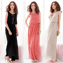 시원한 재질 여자 실루엣 쉬폰 롱 패션 원피스