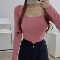 양스퀘어넥 슬림 무지 긴팔티 4색