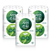 자연쓰임 천연펄프 화장지 그린 3겹 27m 30롤 3팩 총 90롤