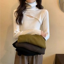 WZC 봄가을 폴라 니트 무지 가슴트임 슬림핏 골지 이너 풀오버 여성상의 베이직 4컬러 M~4XL