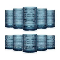 Foaincore Hobnail 음료 잔 세트 빈티지 유리 제품 올드 패션 하이볼 버블 칵테일 396 9g(14온스) 록스 글라스 컵 325ml(11온스) 워터 우아한 제품(콘플라, 12, 콘플라워 블루