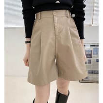 레더 핀턱 반바지 레자 뒷밴딩 미디 팬츠