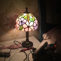 레트로 스테인드글라스 스탠드 빈티지 유리갓 침실 카페 조명 단스탠드 무드등, 전원 스위치 버튼, 해바라기 20CM 갓