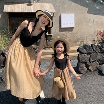 엄마랑 딸 모녀 커플룩 나시 배색 원피스 맘커플 여아 여름 휴가 바캉스 패밀리룩 등하원룩