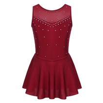 피겨연습복 피겨 스케이트 복 드레스 의상 체조 복장 소녀 피겨 아이스 스케이트 드레스 긴 소매 모의 목, 21 Burgundy B_04 10
