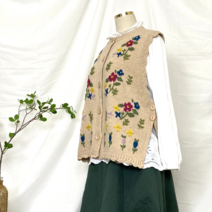 플라워조끼 울 꽃자수 핸드메이드 뜨개 니트 오픈 베스트