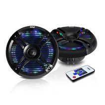 6.5인치 듀얼 방수 마린 스피커 - 250W 야외 자동차보트 라디오 스테레오 방수내후성 시스템 페어 LED 마운트 와이어 그릴 Pyle PLMRX68LEB (블랙), Black Wireless Remote