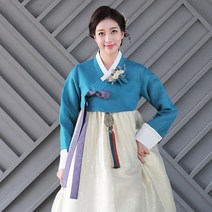 김홍갑한복 [한복대여]보라 공작청색 앤 금빛치마 혼주 하객 한복 세트