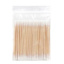 100/300 Pcs 일회용 더블 엔드 초소형 면봉 브러쉬 린트 마이크로 우드 메이크업 속눈썹 접착제 제거 도구, [02] 100 pcs