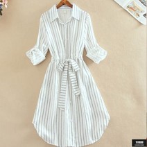 가바바 여성 셔츠원피스 러블리한 스트라이프 리본 카라넥 데일리 롱원피스 G53771