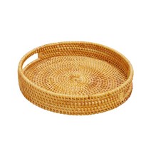 라틴바구니 원형 이케아 다이소 뚜껑있는 라탄 바구니 수제 짠 음식 고리 버들 과일 접시 등나무 트레이 다목적 애프터눈 티 과일 트레이 보관 홈 주최자, 01, 35x6cm