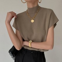 제이몰 여성용 반팔 셔츠 및 블라우스 스탠드업 칼라 니트 조끼 루즈하고 우아한 상의 오피스 레이디 패션 2023 여름 18842